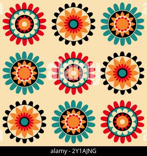 Motivo di superficie floreale a ripetizione colorato tri-fiore Foto Stock