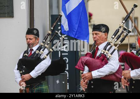 Orchestra di cornamusa, concerto di cornamusa, Sigmaringen, Baden-Wuerttemberg, Germania, Europa Foto Stock