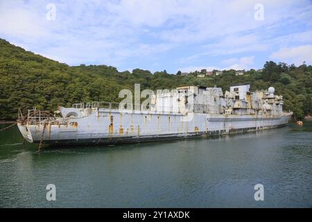 Ex fregata Primauguet D644, fregata de lutte anit-sous-marin de la classe Georges Leygues (tipo F70), cimitero navale Cimetiere des Navires de Lande Foto Stock