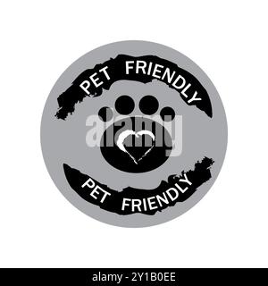 Icona animali domestici ammessi. Fregio Paw print. Design in bianco e nero. Grafica vettoriale in grassetto. Illustrazione Vettoriale