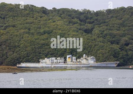 Ex fregata Primauguet D644, fregata de lutte anit-sous-marin de la classe Georges Leygues (tipo F70), cimitero navale Cimetiere des Navires de Lande Foto Stock