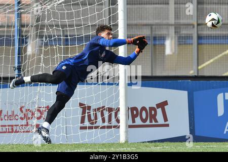 Latina, Lazio. 5 settembre 2024. Gioele Zacchi durante la partita di qualificazione del Campionato europeo Under 21 Italia contro San Marino allo stadio Domenico Francioni di Latina, 05 settembre 2024 credito: massimo insabato/Alamy Live News Foto Stock