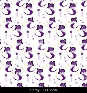 Serpente addormentato in cappello da strega, fiore magico in vaso con cuori decorativi e stelle motivo senza cuciture texture isolata di sfondo astratto. Sfondo per illustrazioni vettoriali, imballaggio, carta da regalo o Web, schede Illustrazione Vettoriale
