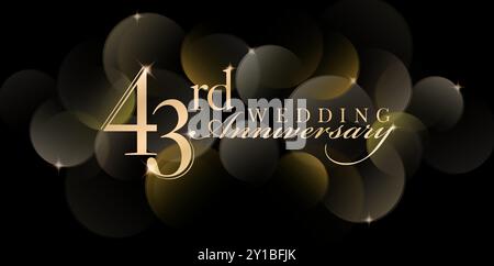 43° anniversario di matrimonio numero di simbolo scintillanti sfondi neri isolati. valido per biglietti d'auguri, inviti Illustrazione Vettoriale