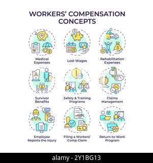 Icone di concetto multicolore per la compensazione dei lavoratori Illustrazione Vettoriale