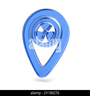 marcatore con puntatore in vetro su sfondo bianco. Illustrazione 3D isolata Foto Stock