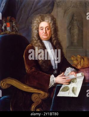 Sir Hans Sloane (1660-1753), medico, naturalista e collezionista, ritratto a olio su tela di Stephen Slaughter, 1736 Foto Stock