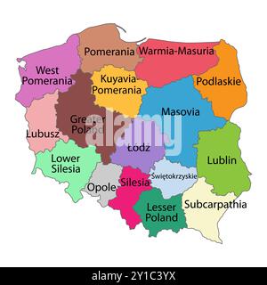 Polonia mappa forma regione, illustrazione vettoriale icona nastro di viaggio piatto . Illustrazione Vettoriale