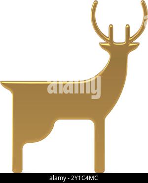 Creativi cervi natalizi minimalisti design decorativo metallico dorato illustrazione vettoriale realistica. Luminoso animale tradizionale simbolo di Natale Santa CLA Illustrazione Vettoriale