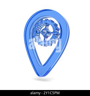 marcatore con puntatore in vetro su sfondo bianco. Illustrazione 3D isolata Foto Stock