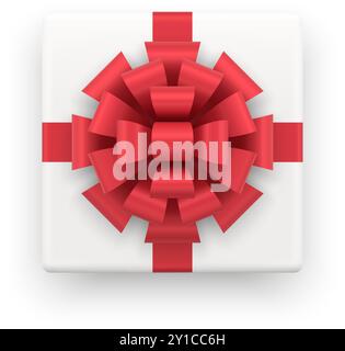 Vista dall'alto tenerezza quadrata scatola regalo realistica confezionata in carta bianca illustrazione vettoriale del modello 3d isometrico. Adorabili ed eleganti sorprese classiche Illustrazione Vettoriale