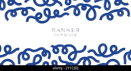 Righe di pennello ricci, striscioni tratti, modello poster. Squilli sottili, loop su sfondo vettoriale. Illustrazione Vettoriale