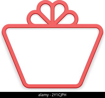 Scatola regalo rossa opaca realistica con cornice sagomata e disegno vettoriale decorativo con fiocco legato. Semplice regalo in cartone festivo complimenti Illustrazione Vettoriale