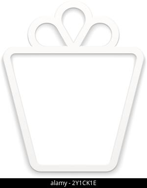 Graziosa confezione regalo bianca sagomata con superficie opaca decorata con fiocco legato per le feste, congratulazioni illustrazione vettoriale. Baubl. Bordo albero di Natale premium Illustrazione Vettoriale