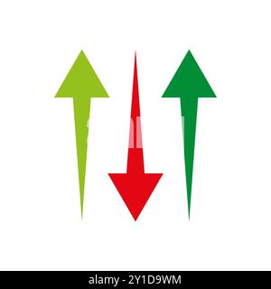 Simbolo della freccia rossa verso il basso. Due frecce verdi verso l'alto. Illustrazione del confronto direzionale. Progettazione vettoriale. Illustrazione Vettoriale