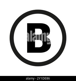 Icona con la lettera B in grassetto. Simbolo tipografico. Fregio vettoriale monocromatico. Contorno nero circolare. Illustrazione Vettoriale
