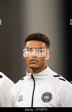 Copenaghen, Danimarca. 5 settembre 2024. Alexander Bah della Danimarca visto durante la partita di UEFA Nations League tra Danimarca e Svizzera al Parken di Copenaghen. Credito: Gonzales Photo/Alamy Live News Foto Stock