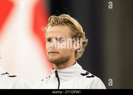 Copenaghen, Danimarca. 5 settembre 2024. Morten Hjulmand della Danimarca ha partecipato alla partita di UEFA Nations League tra Danimarca e Svizzera al Parken di Copenaghen. Credito: Gonzales Photo/Alamy Live News Foto Stock