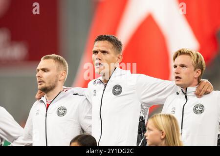 Copenaghen, Danimarca. 5 settembre 2024. Jannik Vestergaard di Danimarca visto durante la partita di UEFA Nations League tra Danimarca e Svizzera al Parken di Copenaghen. Credito: Gonzales Photo/Alamy Live News Foto Stock