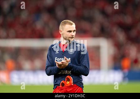 Copenaghen, Danimarca. 5 settembre 2024. Victor Nelsson di Danimarca visto dopo la partita di UEFA Nations League tra Danimarca e Svizzera al Parken di Copenaghen. Credito: Gonzales Photo/Alamy Live News Foto Stock