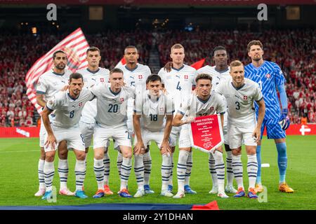 Copenaghen, Danimarca. 5 settembre 2024. L'11 di partenza della Svizzera per la partita di UEFA Nations League tra Danimarca e Svizzera al Parken di Copenaghen. Credito: Gonzales Photo/Alamy Live News Foto Stock