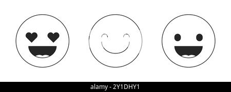 Emoticon felici per il set di oggetti cartoni animati 2D in bianco e nero sui social media Illustrazione Vettoriale