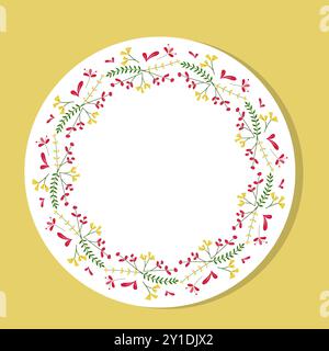 Cerchio della corona di fiori selvatici. cornice botanica con fiori e vegetazione estiva. Elemento di design per biglietti d'auguri, matrimoni, compleanni, festività Illustrazione Vettoriale