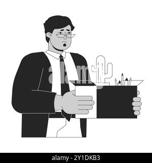 Infelice ha licenziato l'uomo arabo in bianco e nero personaggio dei cartoni animati 2D. Illustrazione Vettoriale