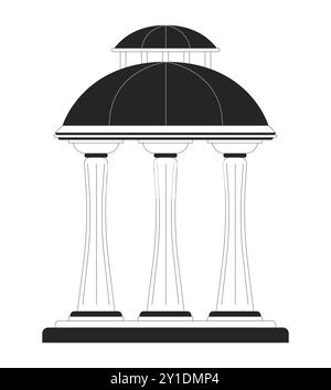 Gazebo antico con tetto a cupola in bianco e nero, oggetto cartoni animati 2D. Illustrazione Vettoriale