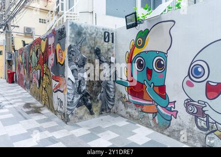 Street art nella zona di Tat noi, Bangkok/Thailandia Foto Stock