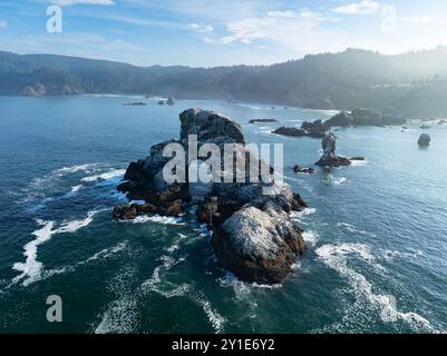 Gli aspri fondali marini si trovano appena al largo della costa panoramica dell'Oregon settentrionale, vicino a Cannon Beach. Questa splendida zona è a circa un'ora di auto da Portland. Foto Stock