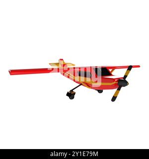 Un vivace modello di velivolo sfoggia un sorprendente design rosso e giallo, pronto per il decollo. Foto Stock