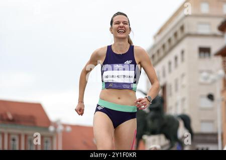 Zagabria, Croazia. 6 settembre 2024. ZAGABRIA, CROAZIA - 6 SETTEMBRE: Alina Rotaru-Kottmann della Romania gareggia nel Women's Long Jump durante il giorno 1 del 74° Memoriale Boris Hanzekovic, parte del World Athletics Continental Tour Gold, in Piazza Ban Jelalic il 6 settembre 2024 a Zagabria, Croazia. Foto di Igor Kralj/Pixsell credito: Pixsell/Alamy Live News Foto Stock