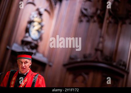 Bruxelles, Belgio. 6 settembre 2024. FOCUS COVERAGE RICHIESTO A BELGA Alain De Laet, foto durante l'apertura del festival della birra "Belgian Beer Weekend 2024" presso la piazza Grote Markt, Grand-Place nel centro di Bruxelles, venerdì 6 settembre 2024. BELGA PHOTO JASPER JACOBS credito: Belga News Agency/Alamy Live News Foto Stock