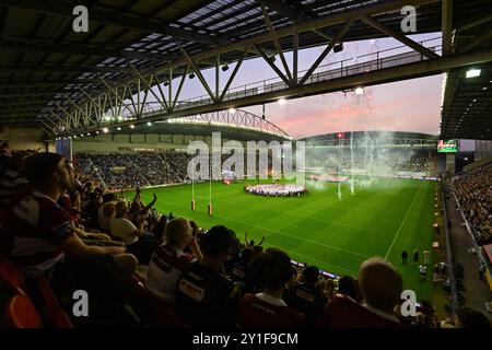 Wigan, Regno Unito. 6 settembre 2024. Una visione generale del Brick Community Stadium in vista della partita del Betfred Super League Round 25 Wigan Warriors vs Hull KR al Brick Community Stadium, Wigan, Regno Unito, 6 settembre 2024 (foto di Cody Froggatt/News Images) a Wigan, Regno Unito, il 6/9/2024. (Foto di Cody Froggatt/News Images/Sipa USA) credito: SIPA USA/Alamy Live News Foto Stock