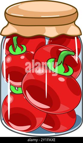 Vaso di vetro con illustrazione vettoriale di pomodori marinati Illustrazione Vettoriale