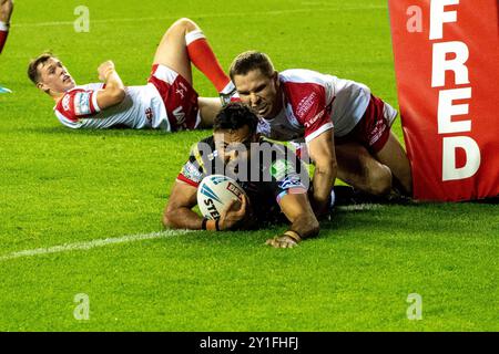 14) Bevan French Scores - Wigan Warriors vs Hull KR - BETFRED Super Leauge - 06/09/24 Foto Stock