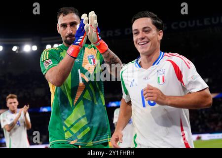 Parigi, Francia. 6 settembre 2024. Celebra l'Italia durante la partita di calcio della UEFA Nations League 24-25 tra Francia e Italia (gruppo B) al Parc des Princes, Parigi, Francia - 6 settembre 2024. Sport - calcio . (Foto di Fabio Ferrari/LaPresse) credito: LaPresse/Alamy Live News Foto Stock