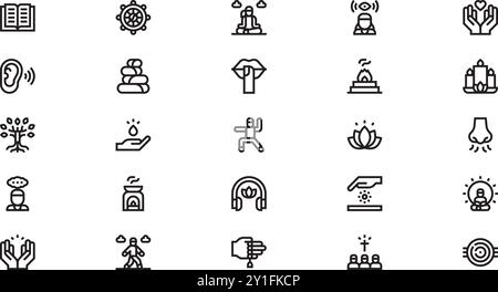 Icone delle attività spirituali Collezione di icone vettoriali di alta qualità con tratto modificabile. Ideale per progetti professionali e creativi. Illustrazione Vettoriale