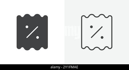 Icona del buono sconto Flat Outline Collection su sfondo bianco e nero Illustrazione Vettoriale