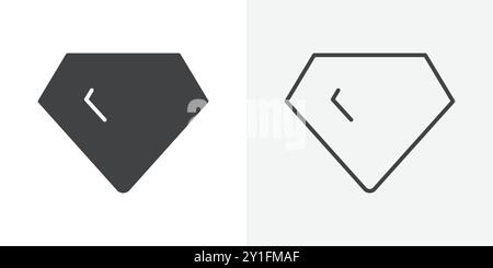 Diamond Icon Flat Outline Collection su sfondo bianco e nero Illustrazione Vettoriale