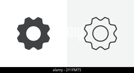 Icona Impostazioni raccolta contorno piatto su sfondo bianco e nero Illustrazione Vettoriale