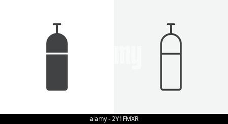 Icona della bombola di gas contorno piatto raccolta su sfondo bianco e nero Illustrazione Vettoriale