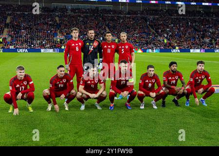 Cardiff, Regno Unito. 6 settembre 2024. Foto della squadra del Galles. Galles contro Turchia nella UEFA Nations League al Cardiff City Stadium il 6 settembre 2024. Crediti: Lewis Mitchell/Alamy Live News Foto Stock