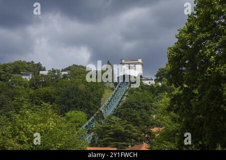 La ferrovia sospesa di Dresda è una ferrovia sospesa di Dresda che collega Koernerplatz nel distretto di Loschwitz con Oberloschwitz. Vista del Foto Stock