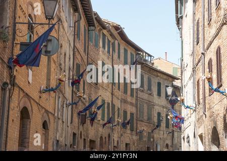 Siena è stata una delle città più importanti dell'Europa medievale e il suo centro storico è un sito patrimonio dell'umanità dell'UNESCO. Piazza del campo nel Palio Foto Stock