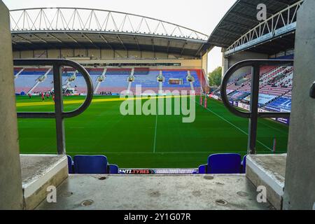 Wigan, Regno Unito. 6 settembre 2024. Super League Rugby: Wigan Warriors vs Hull KR al Brick Stadium. Vista generale dello stadio della comunità di Bick. Credito James Giblin/Alamy Live News. Foto Stock