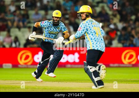 Birmingham, Regno Unito, 6 settembre 2024. Moeen Ali dei Birmingham Bears durante il Vitality Blast match T20 tra Birmingham Bears e Gloucestershire. Crediti: Robbie Stephenson/Gloucestershire Cricket/Alamy Live News Foto Stock