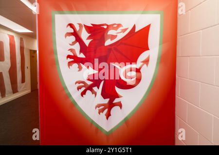 CARDIFF, REGNO UNITO. 6 settembre 2024. Branding durante la partita del gruppo H 2025 della UEFA Nations League tra Galles e Turchia al Cardiff City Stadium, Cardiff, il 6 settembre 2024. (PIC di John Smith/FAW) credito: Football Association of Wales/Alamy Live News Foto Stock