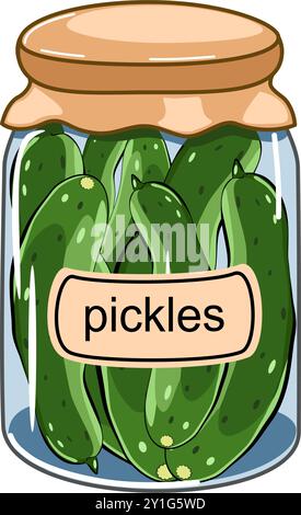 Sottaceti caserecci cetrioli in vaso, illustrazione vettoriale Illustrazione Vettoriale